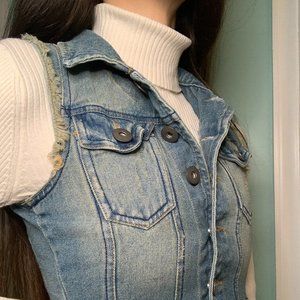Cropped Fringe Denim Vest